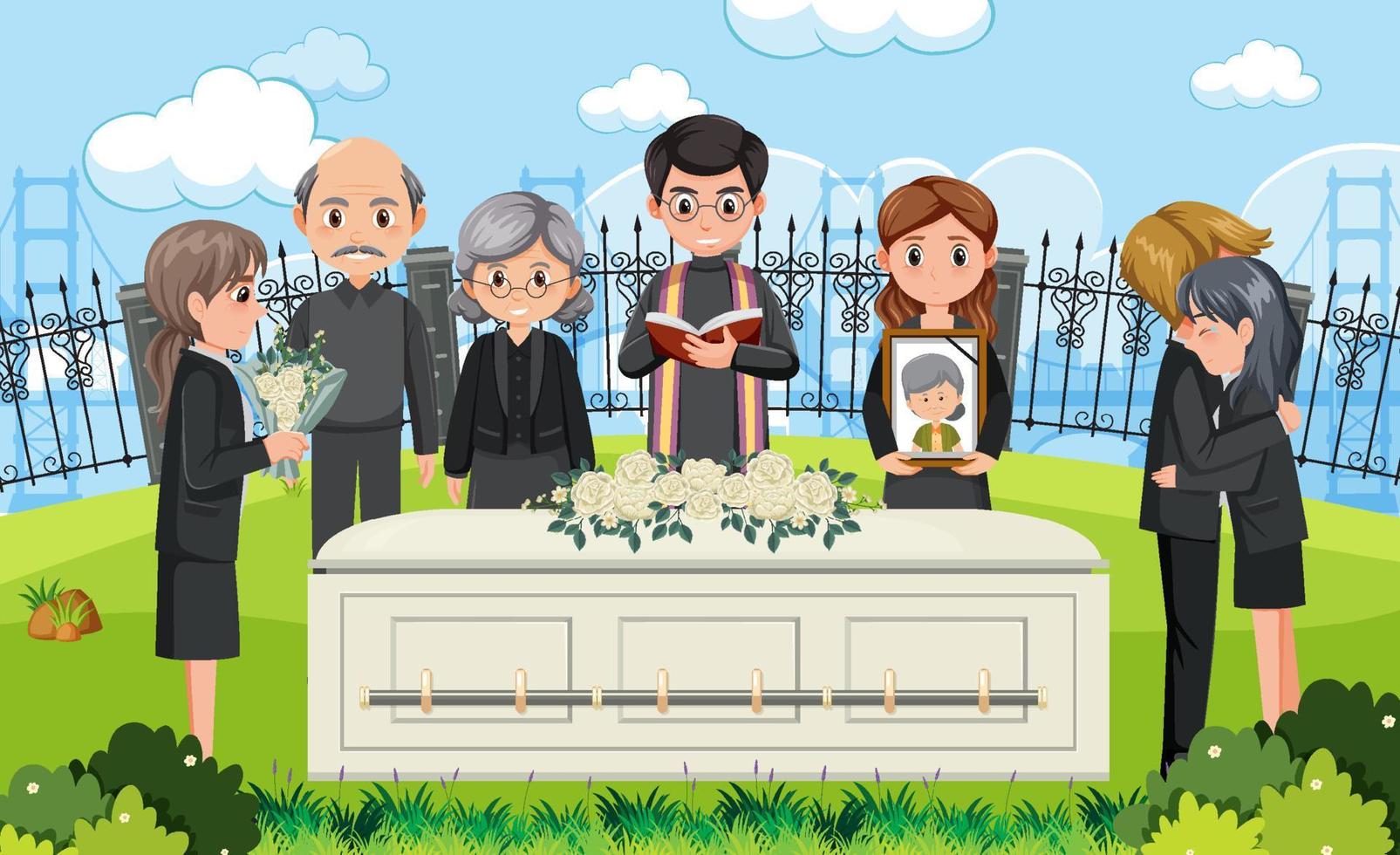 Sad people at funeral ceremony vector