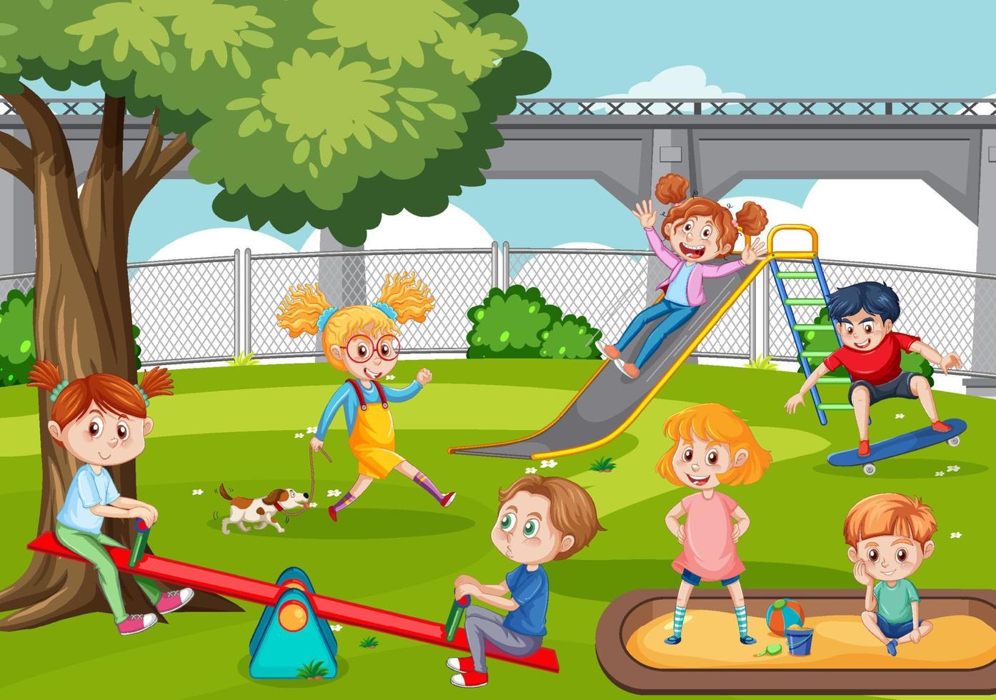 Happy children playing at playground vector