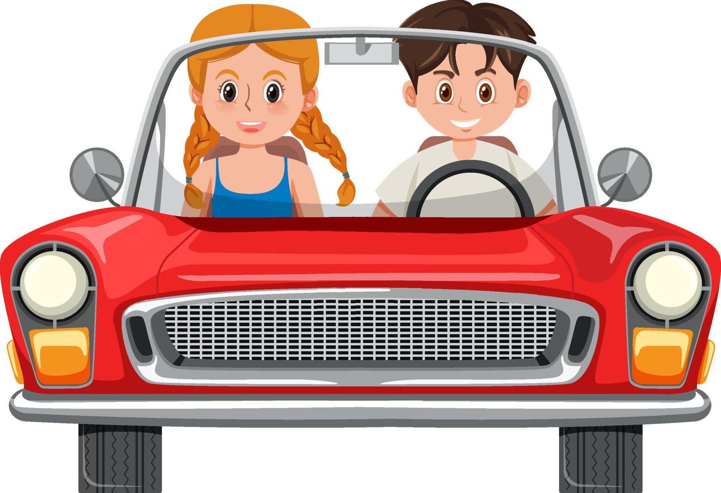 Couple in classic red car on white background vector