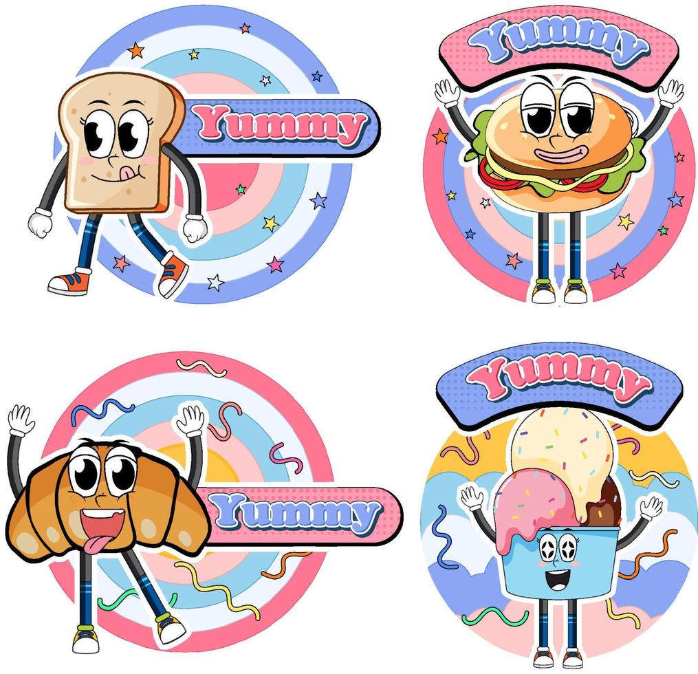 conjunto de banners de personajes de comida divertida vector