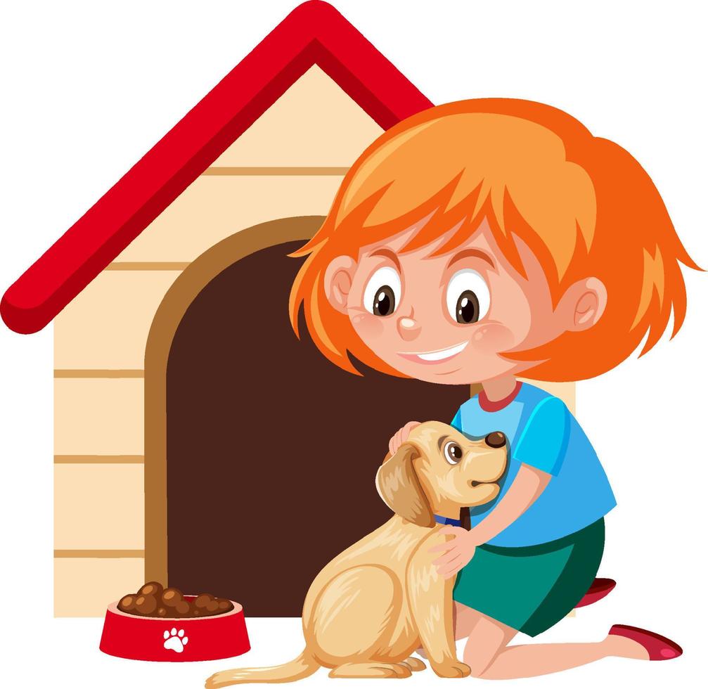 A girl feeding her puppy vector