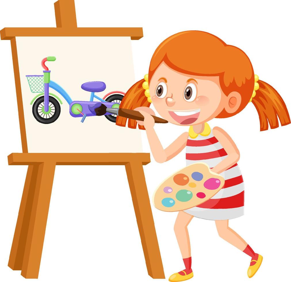 Cute girl painting on canvas vector