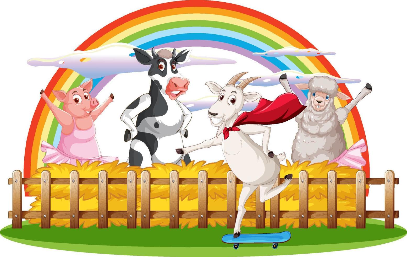 Happy animals in farm cartoon vector