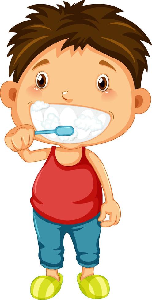 niño de dibujos animados cepillarse los dientes vector