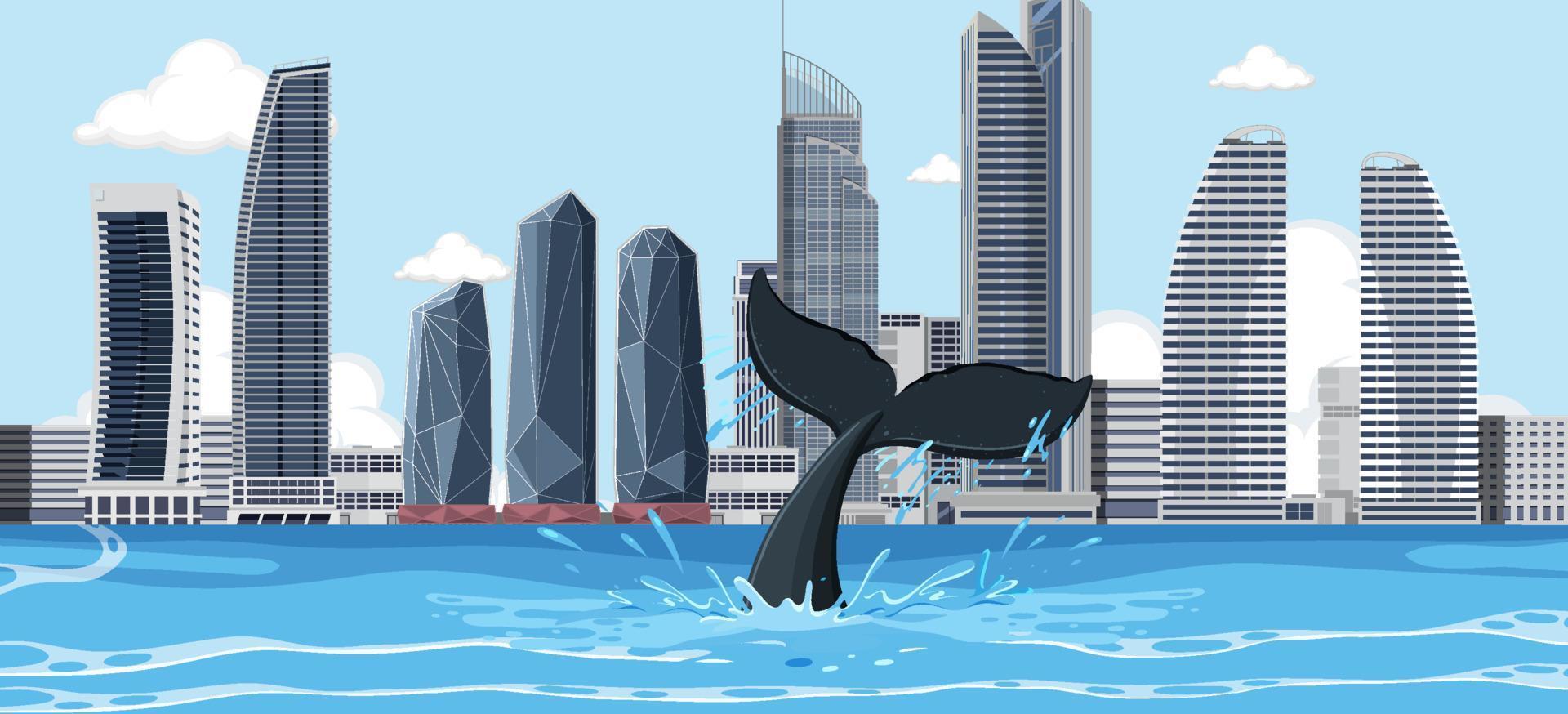 ballena jorobada en la ciudad vector