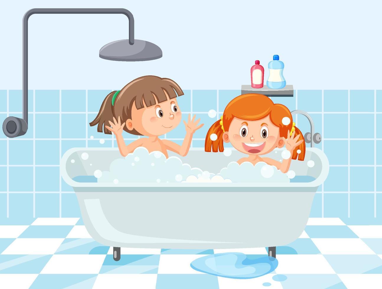 Happy children in bathtub vector