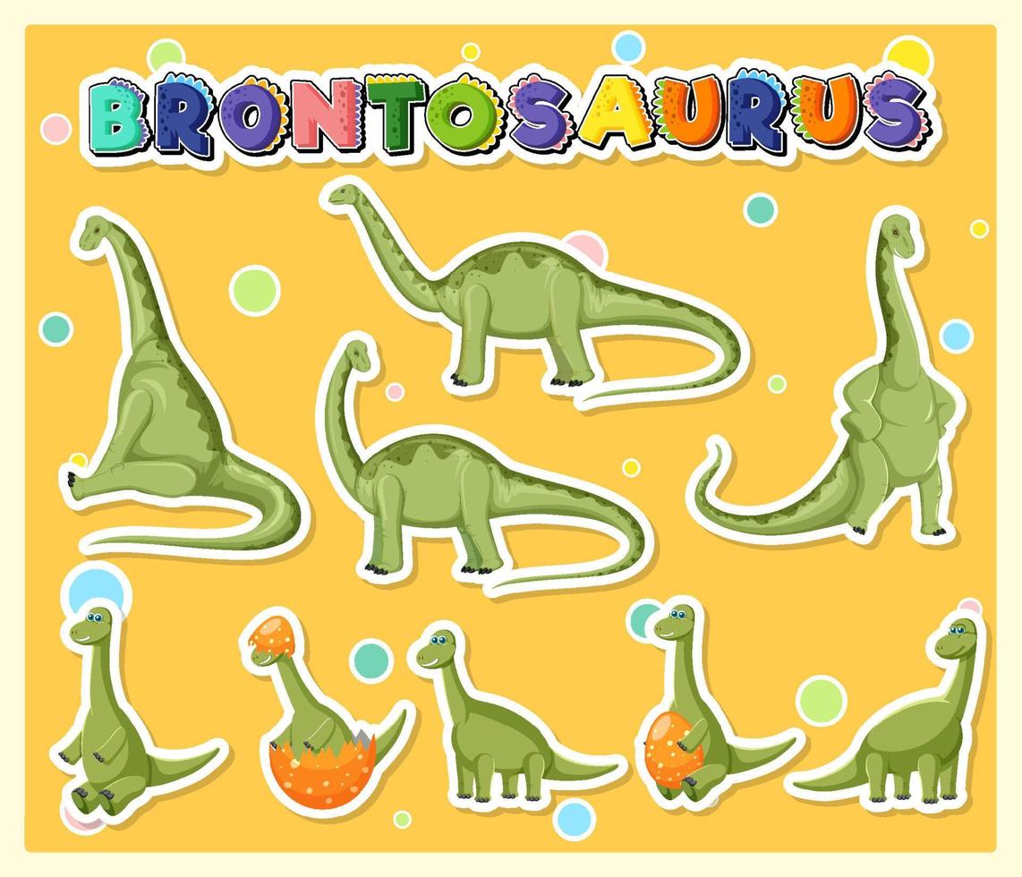 conjunto de lindos personajes de dibujos animados de dinosaurios brontosaurio vector