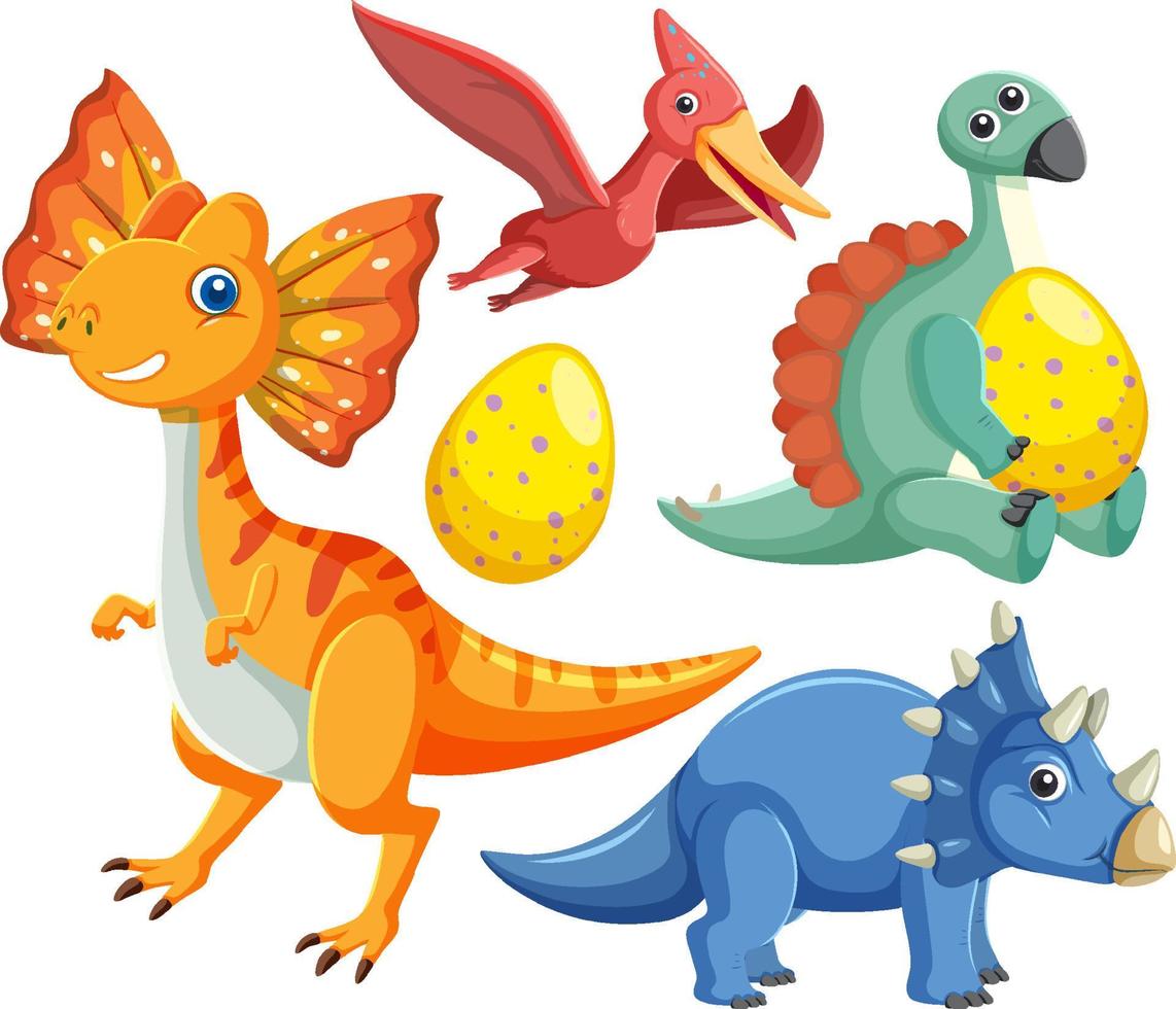 personajes de dibujos animados de dinosaurios lindos aislados vector