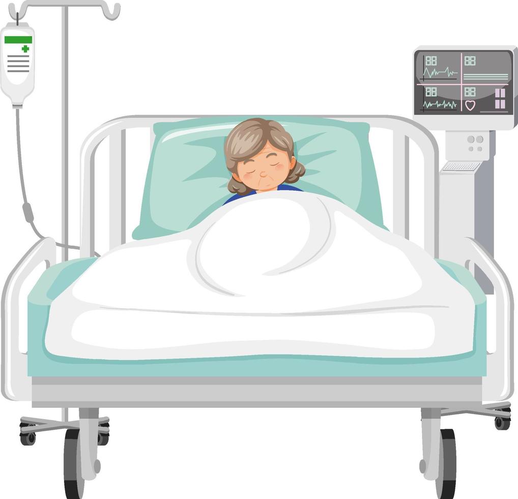 Old woman sleeping in hospital bed vector