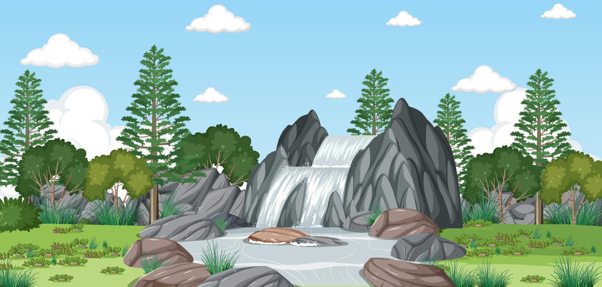 Small waterfall in the forest vector