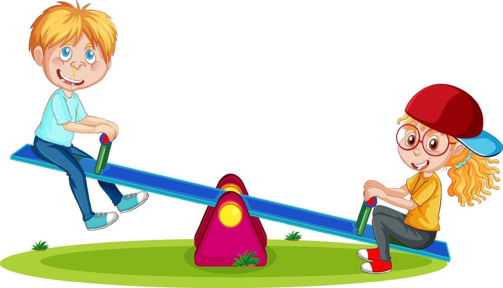 Kids playing seesaw cartoon vector