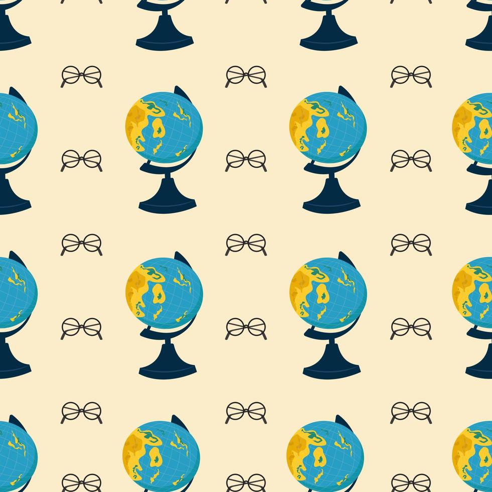 Globe and glasses seamless pattern. Vector illustration