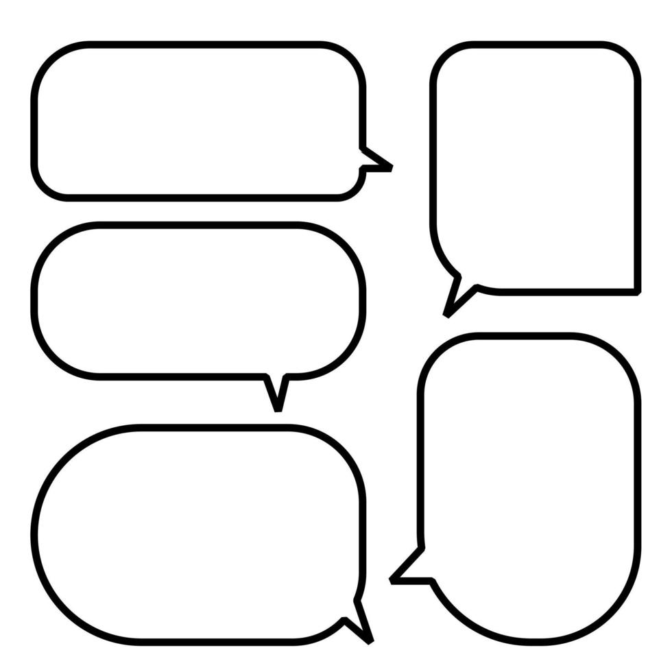 Set of white speech bubbles, empty bubbles with black borders, speaking and talk, communication and dialogue, vector illustrations.