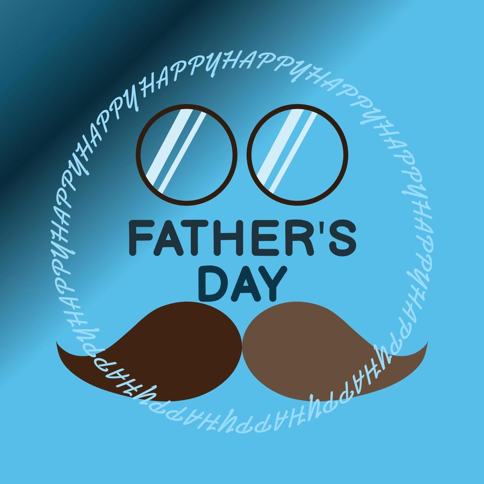 Vector illustration of Father's Day greeting card, with Happy Father's Day lettering decorated with hearts and blue background.