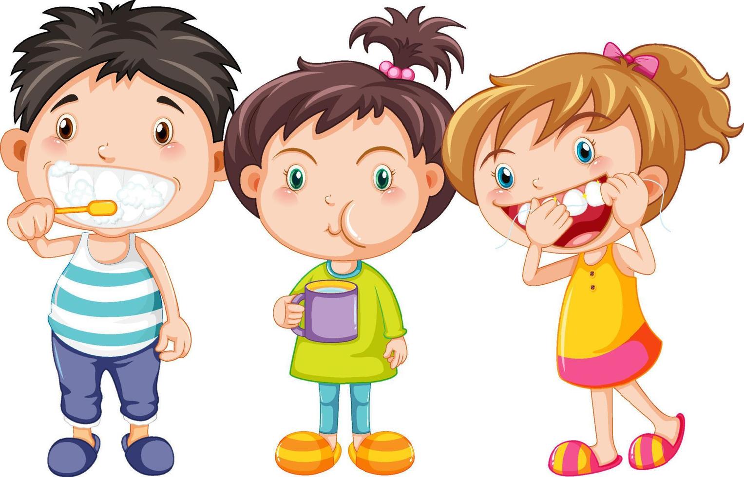 Group of cute children with dental care vector