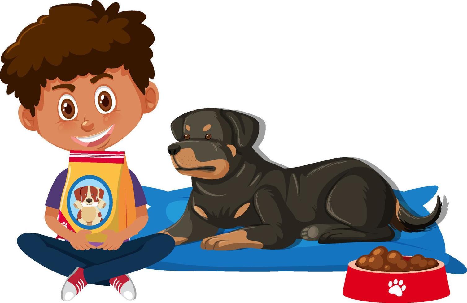 A boy with his rottweiler dog on white background vector