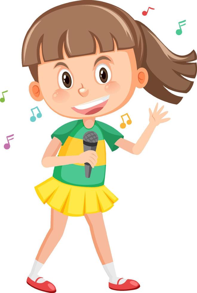 Cute girl cartoon holding microphone singing vector