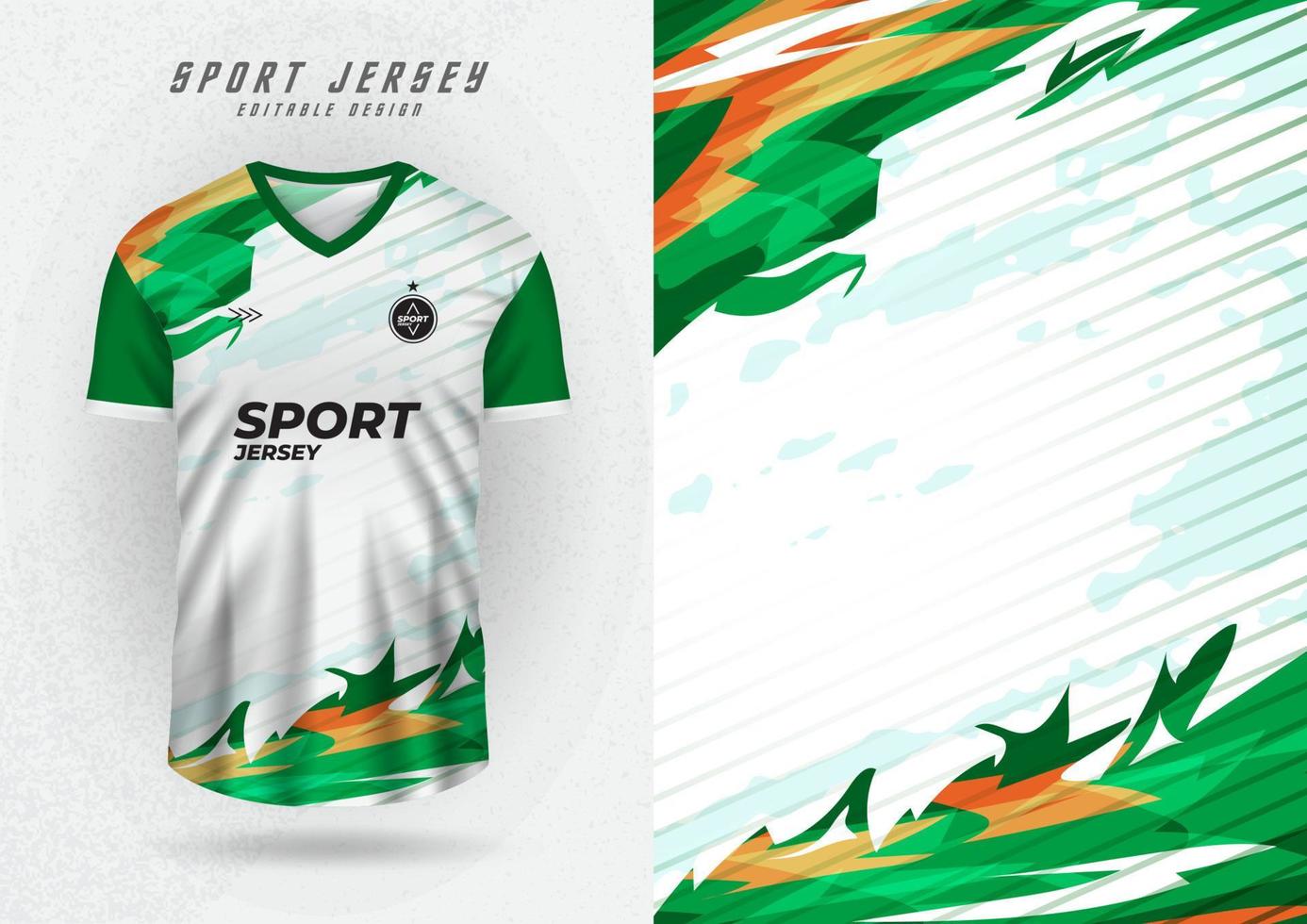 Mockup background for a white sports shirt with green side stripes. vector