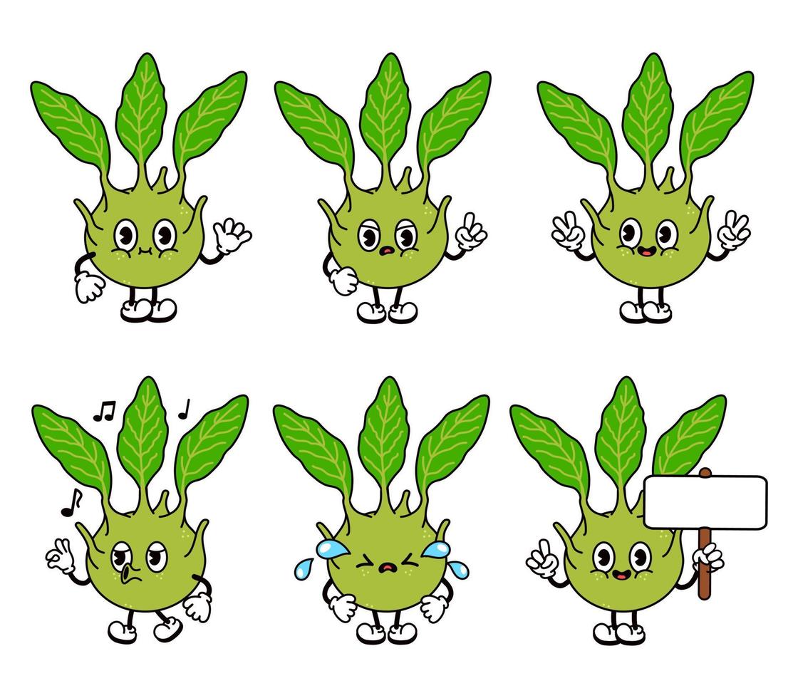 Funny cute brussels sprouts characters bundle set. Vector hand drawn doodle style traditional cartoon vintage, retro character illustration icon design. Isolated white background. Happy cabbage mascot