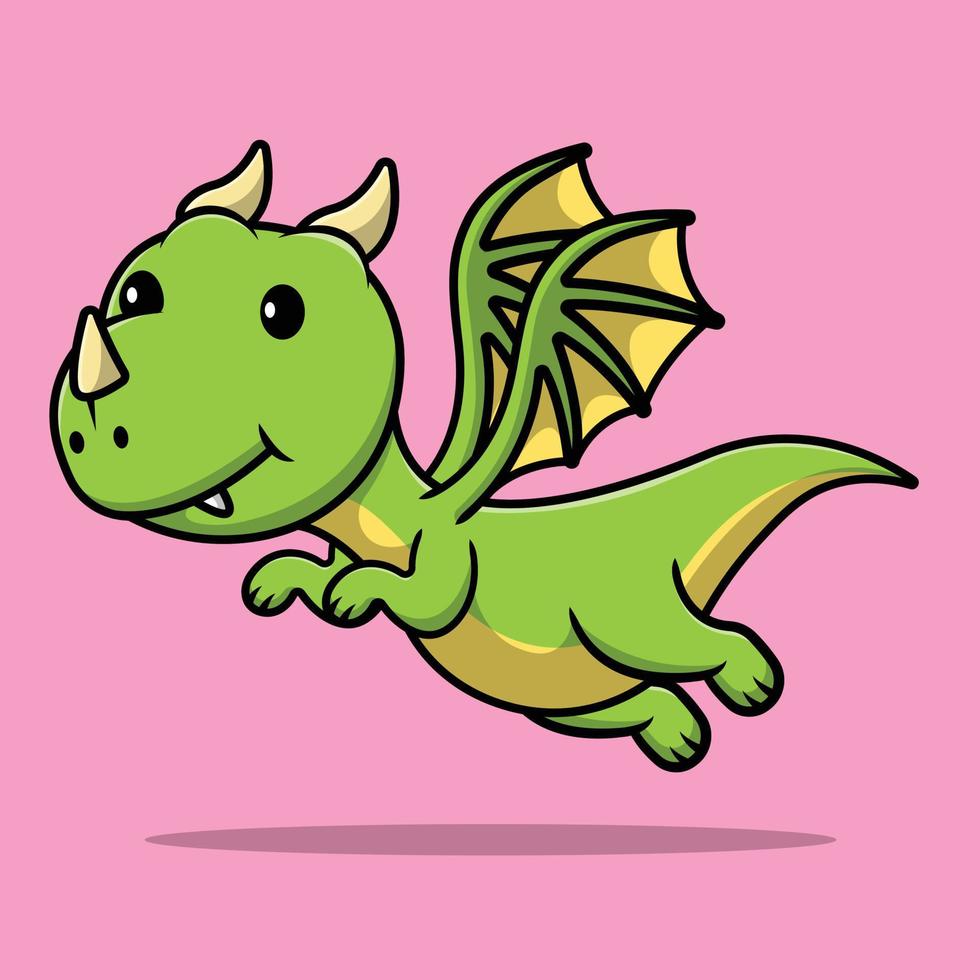 Ilustración de icono de vector de dibujos animados lindo dragón volador. concepto de icono animal vector premium aislado.