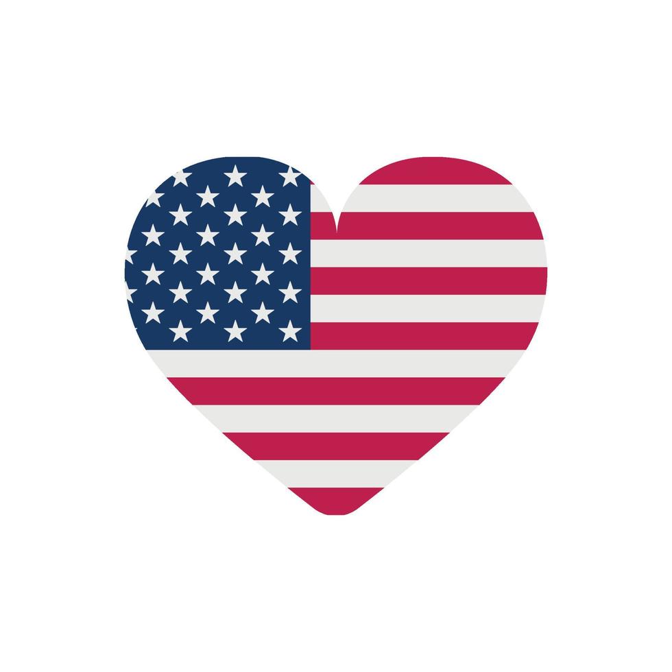 bandera oficial de los estados unidos de américa en forma de corazón - vector