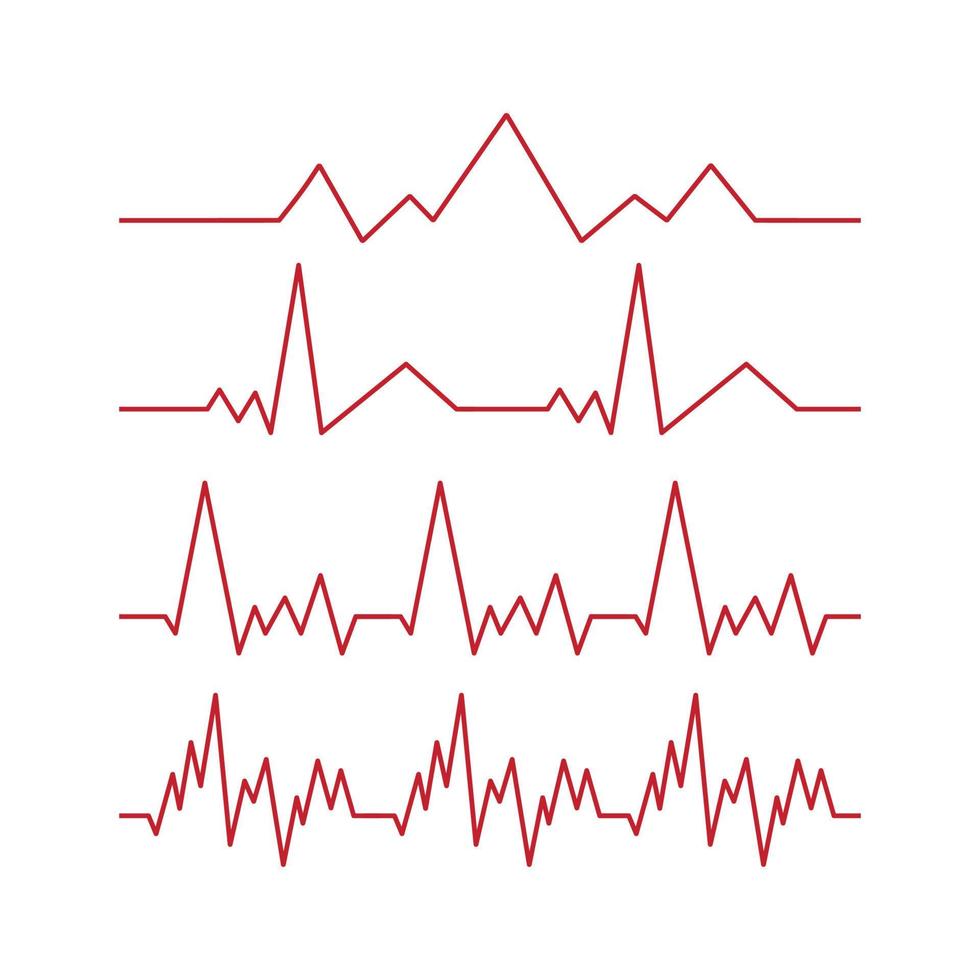 Set of 4 pcs. heart pulse - curved red line on white background - Vector