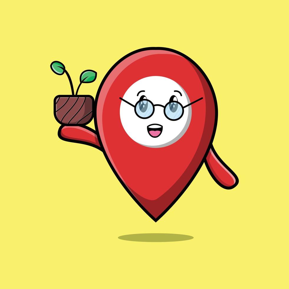 Cute cartoon pin location holding plant in a pot vector
