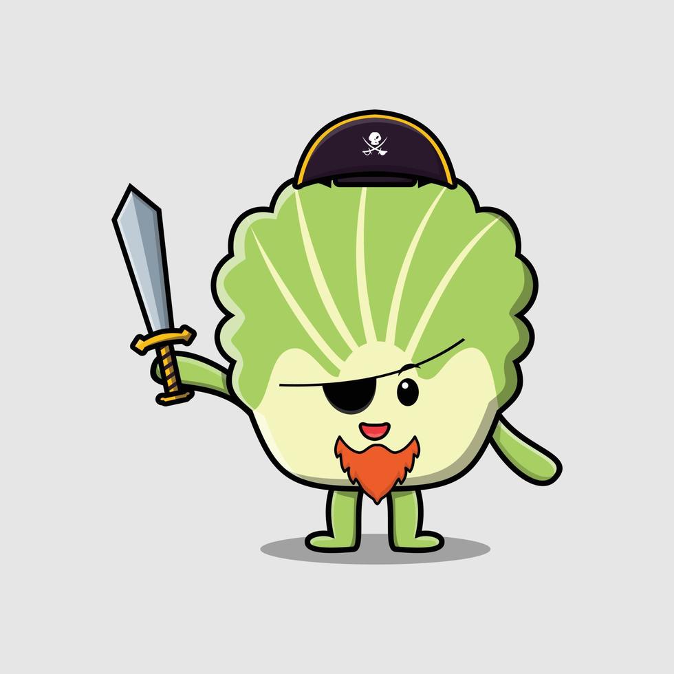 Cute cartoon pirate chinese cabbage with hook hand vector