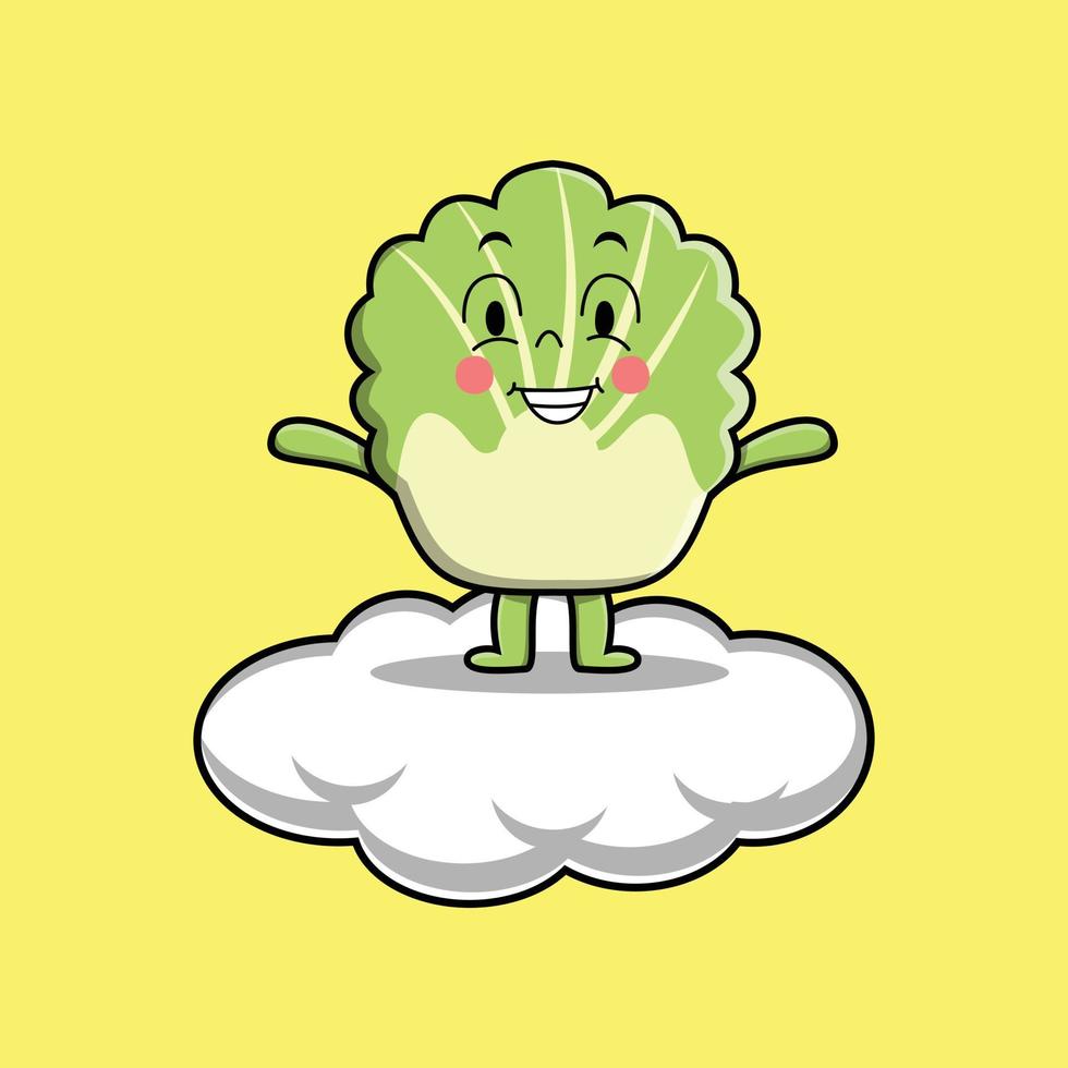 Cute cartoon chinese cabbage holding in cloud vector