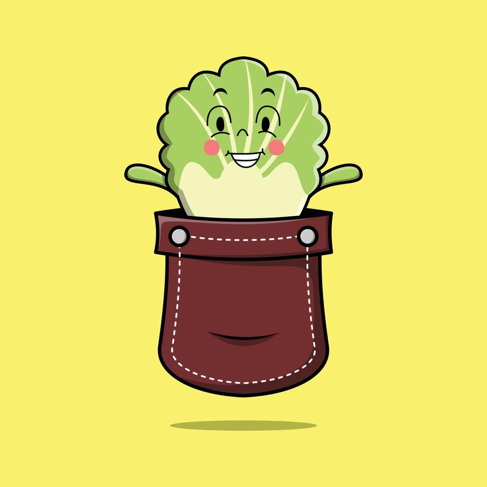 Cute cartoon chinese cabbage out from pocket vector
