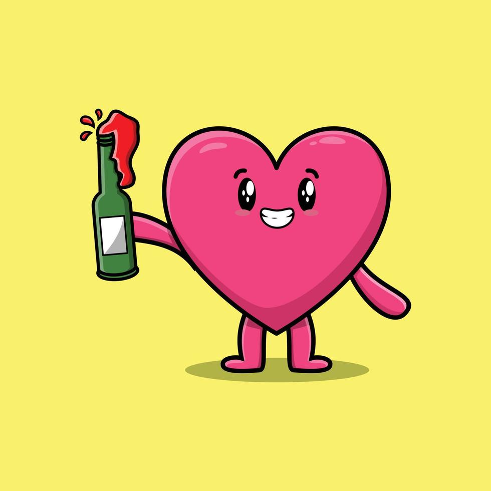 lindo corazón encantador de dibujos animados con botella de refresco vector