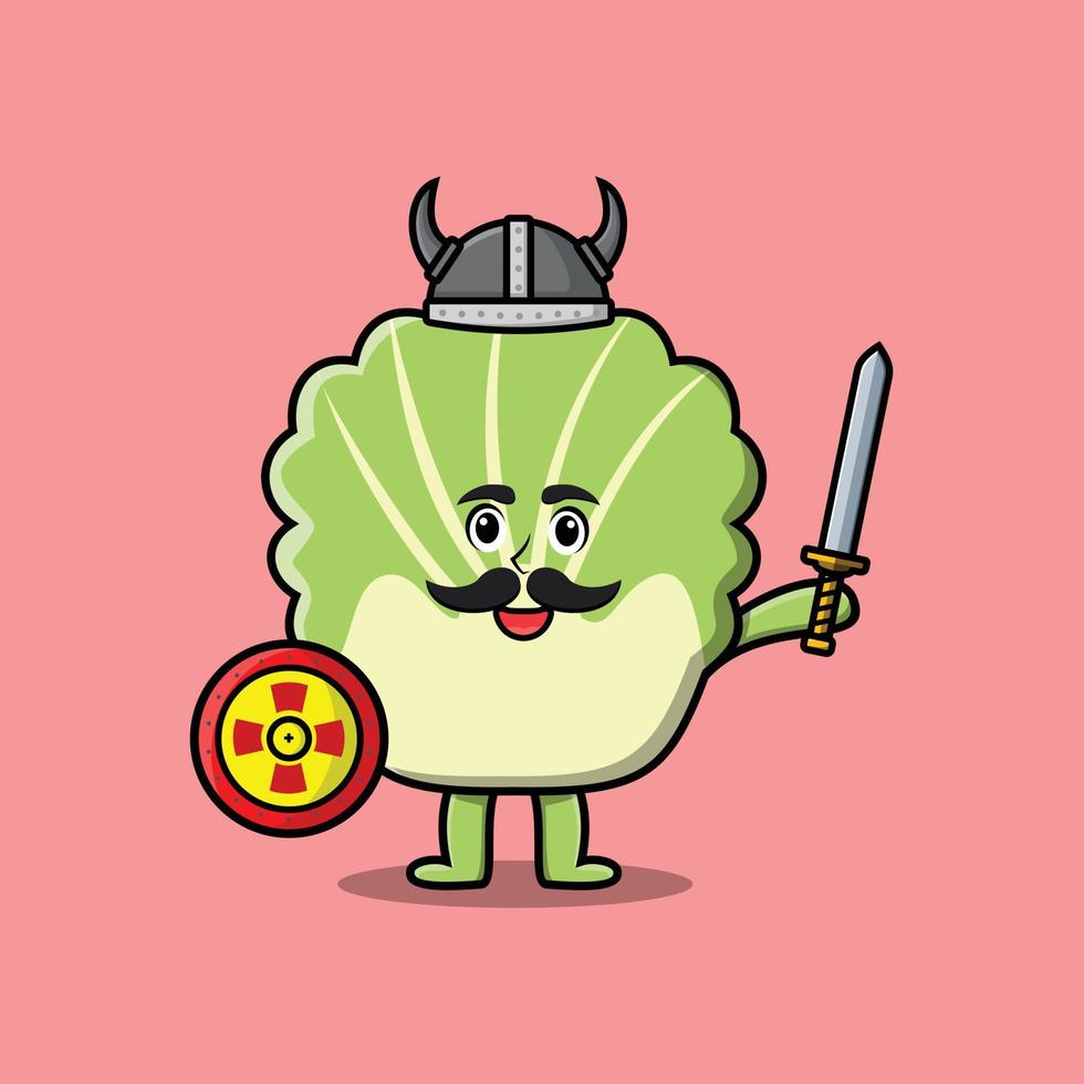 Cute cartoon Chinese cabbage viking pirate vector