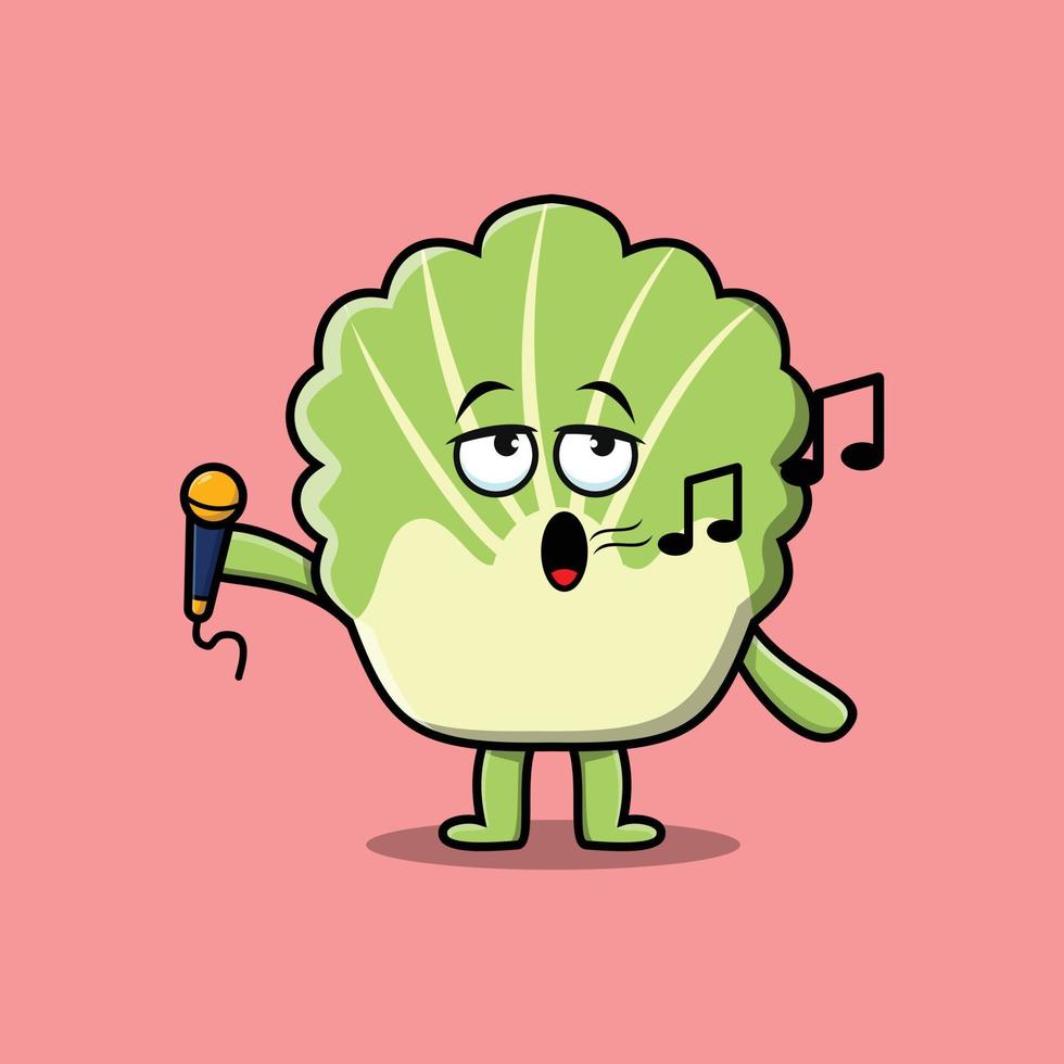 Cute cartoon chinese cabbage singer holding mic vector