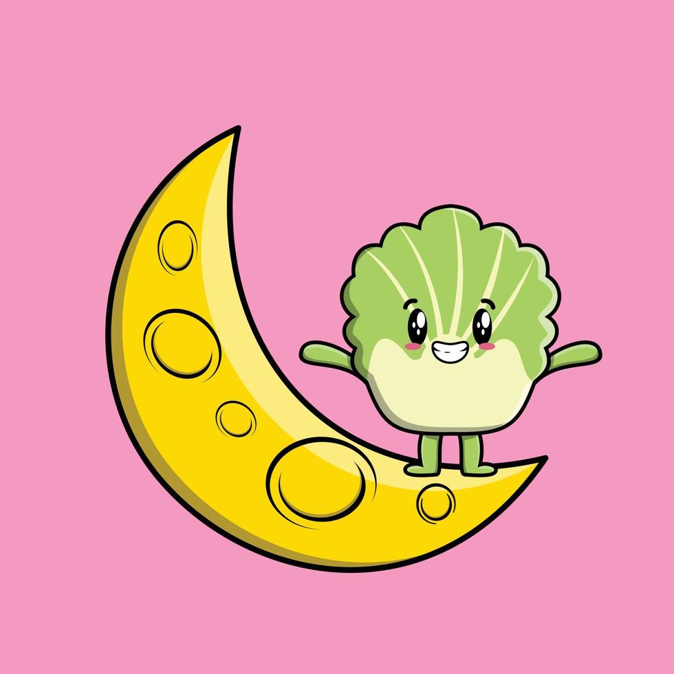 cartoon Chinese cabbage standing on crescent moon vector