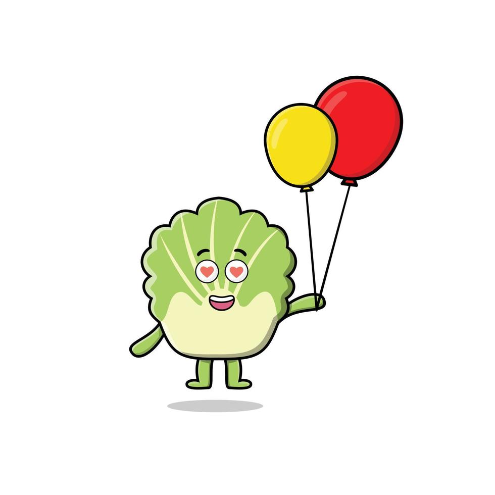 Cute cartoon chinese cabbage floating with balloon vector