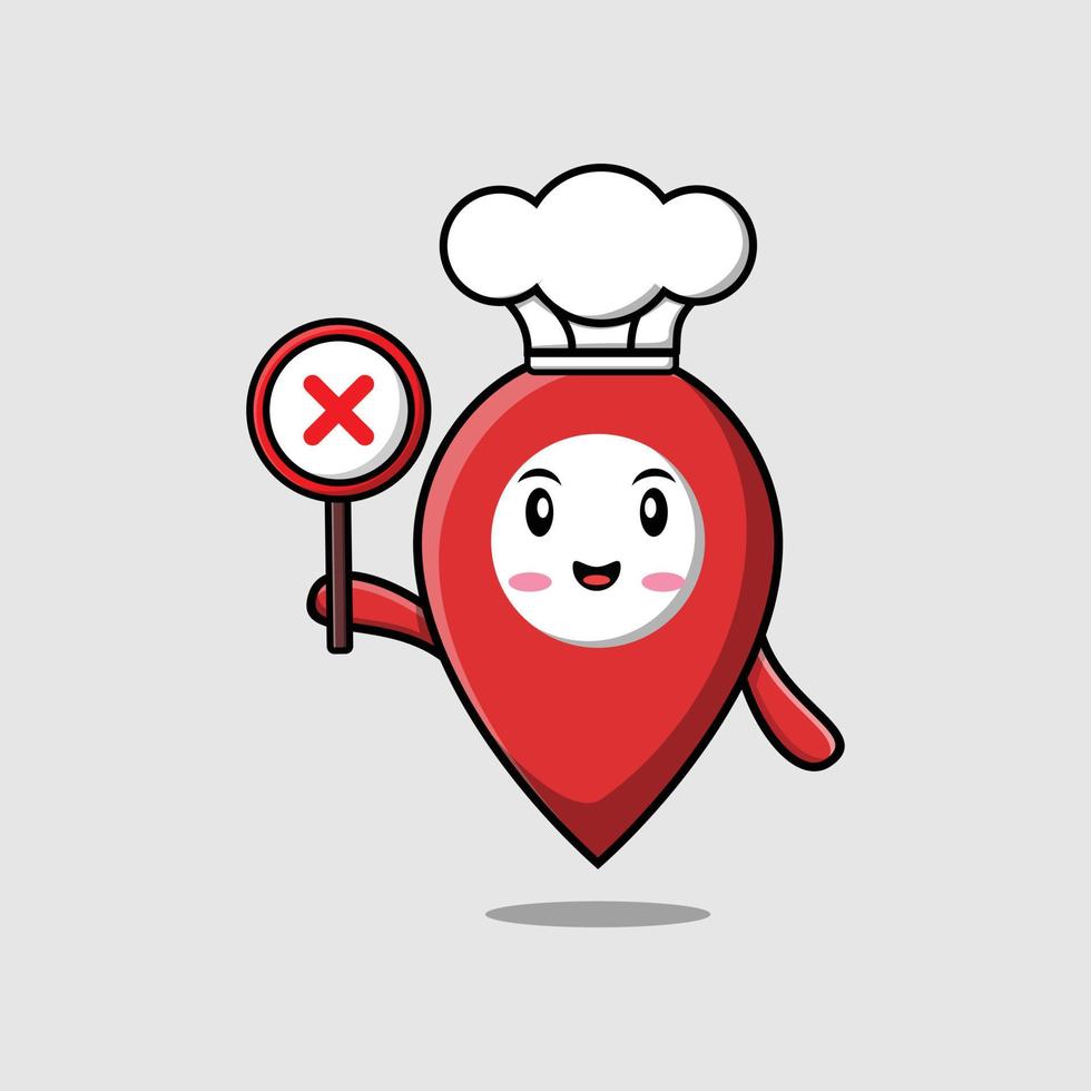 cute cartoon pin location holding wrong sign vector