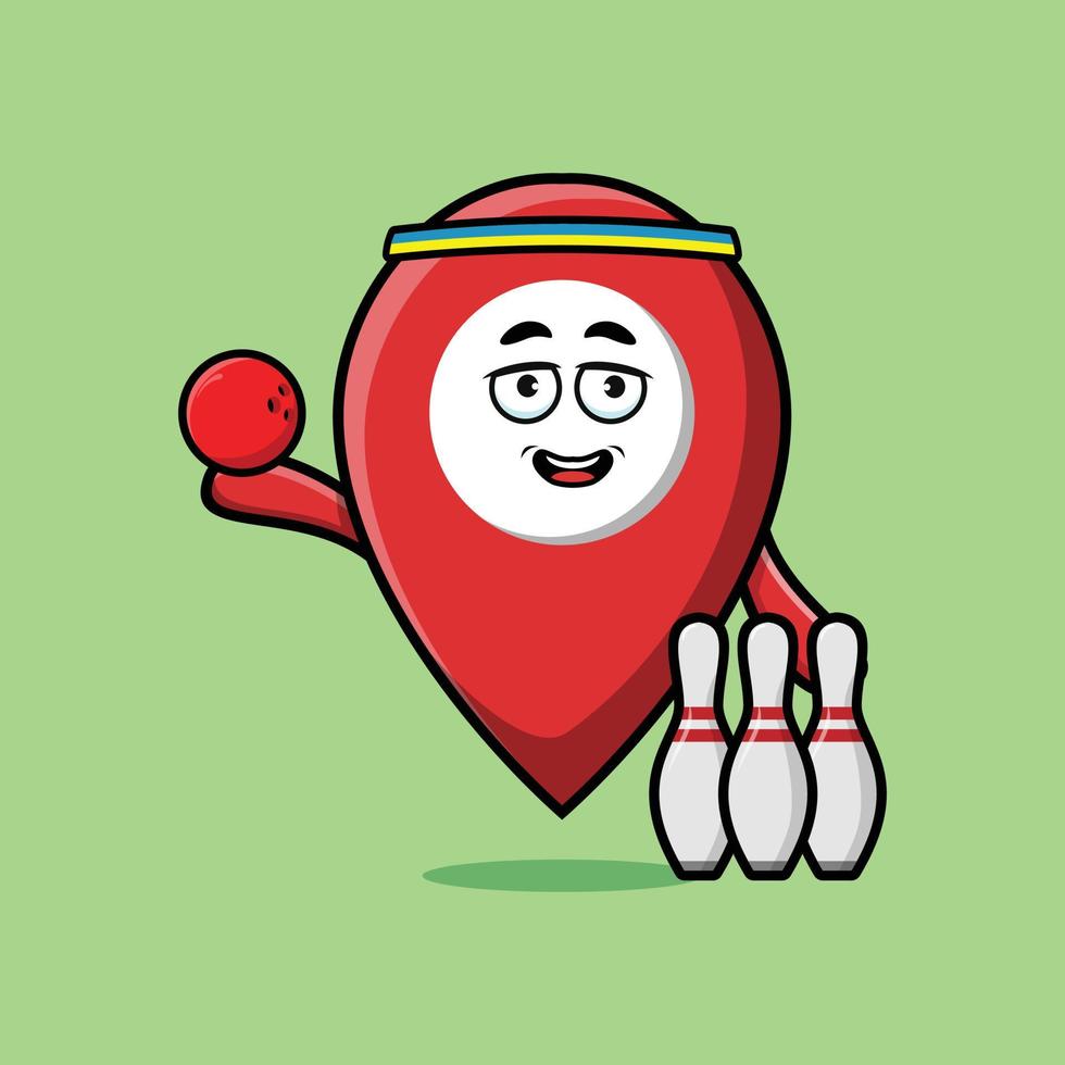 Cute cartoon pin location playing bowling vector