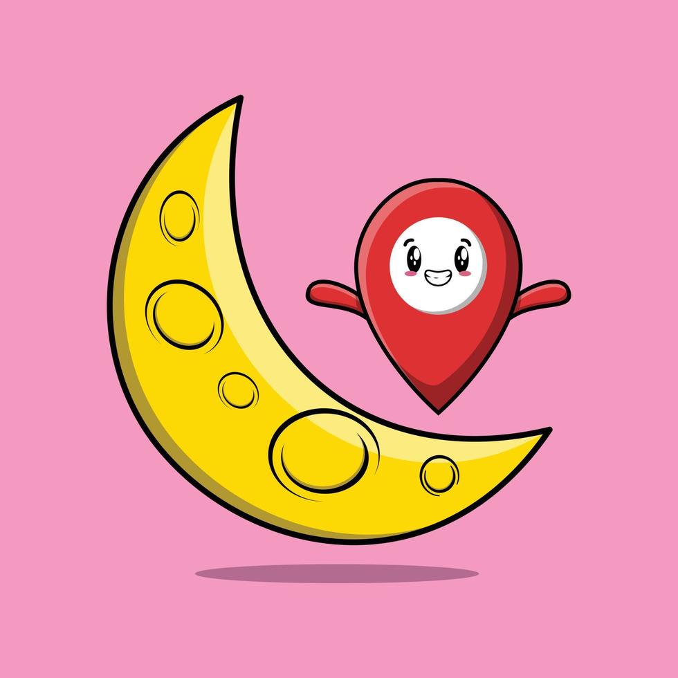 cartoon Pin location standing on the crescent moon vector