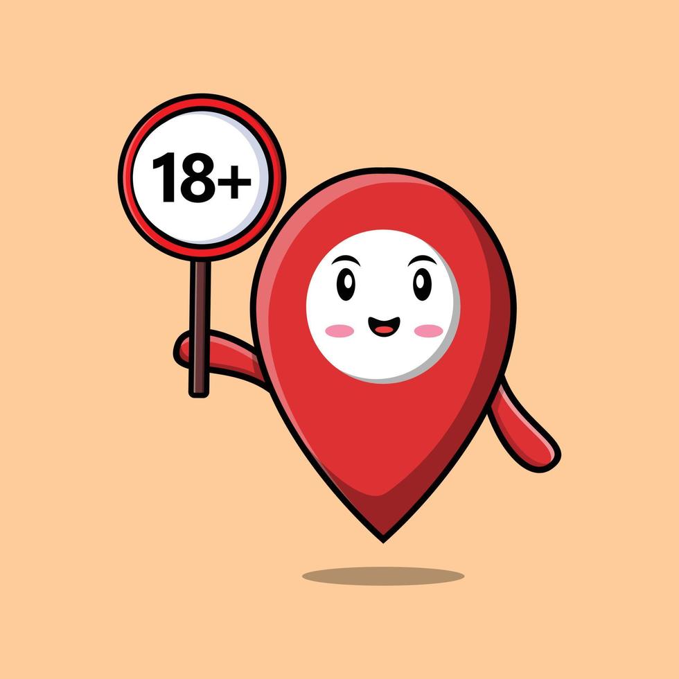 cute cartoon pin location holding 18 plus sign vector