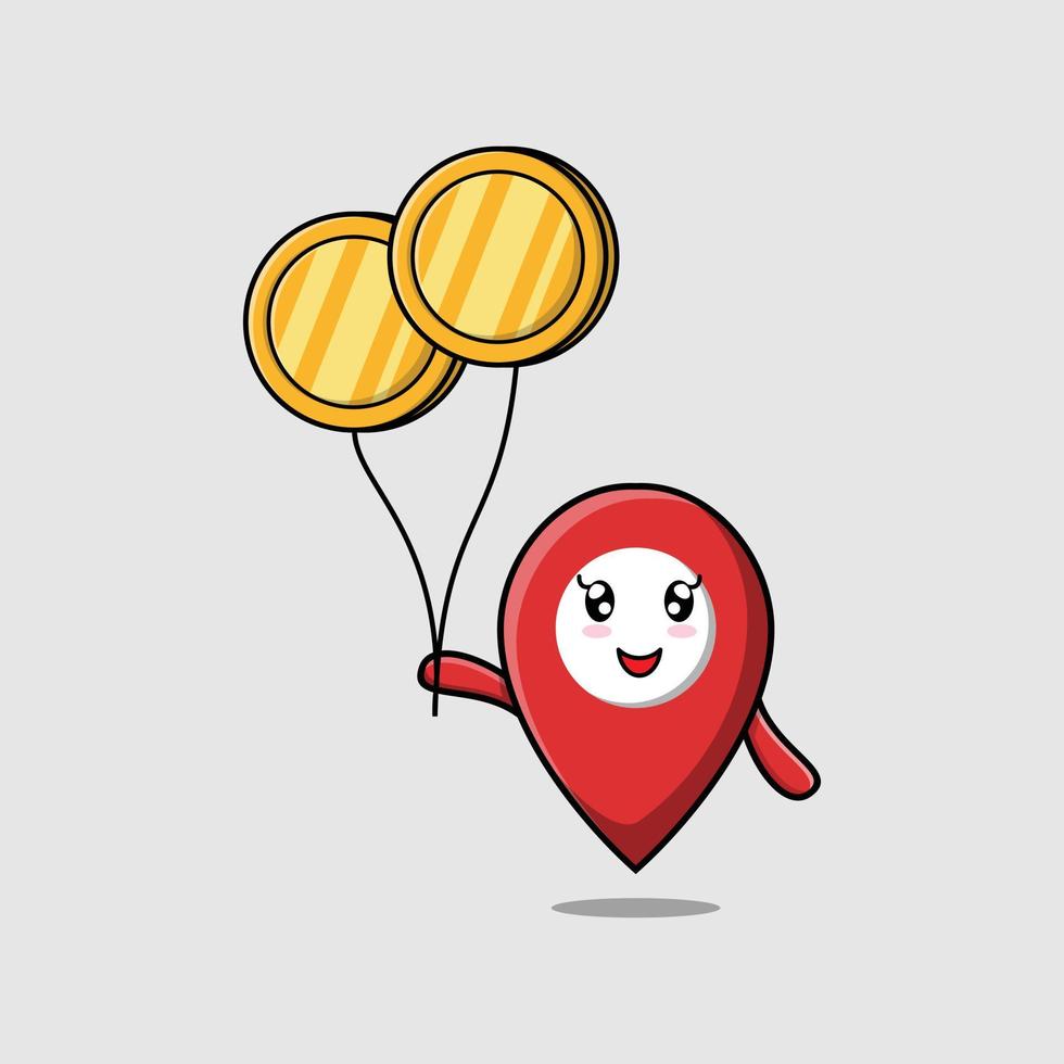 cartoon pin location float with gold coin balloon vector
