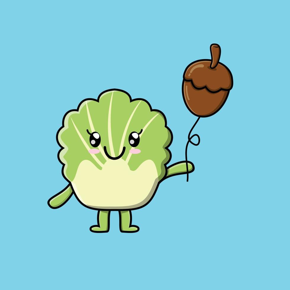 cartoon chinese cabbage float with acorn balloon vector