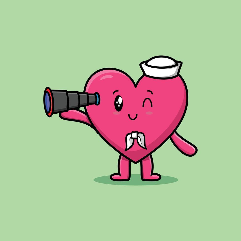 Cute cartoon lovely heart sailor with binocular vector