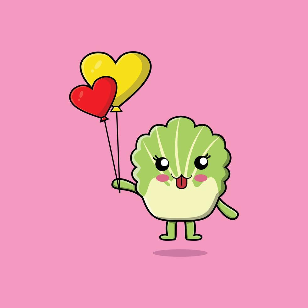 cartoon chinese cabbage floating with love balloon vector