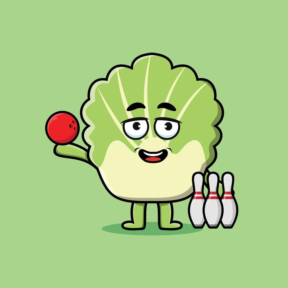 Cute cartoon chinese cabbage playing bowling vector