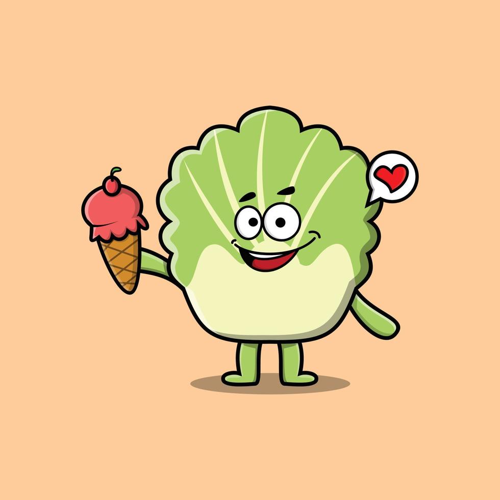Cute Cartoon chinese cabbage hold ice cream cone vector