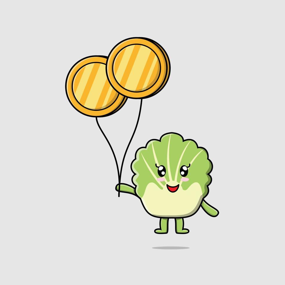 cartoon chinese cabbage float with coin balloon vector