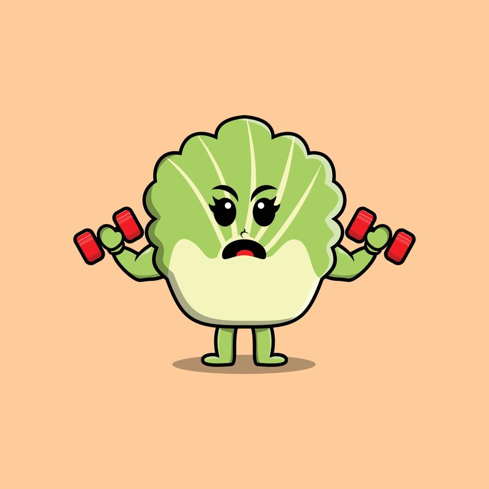 Cute cartoon chinese cabbage fitness with barbell vector