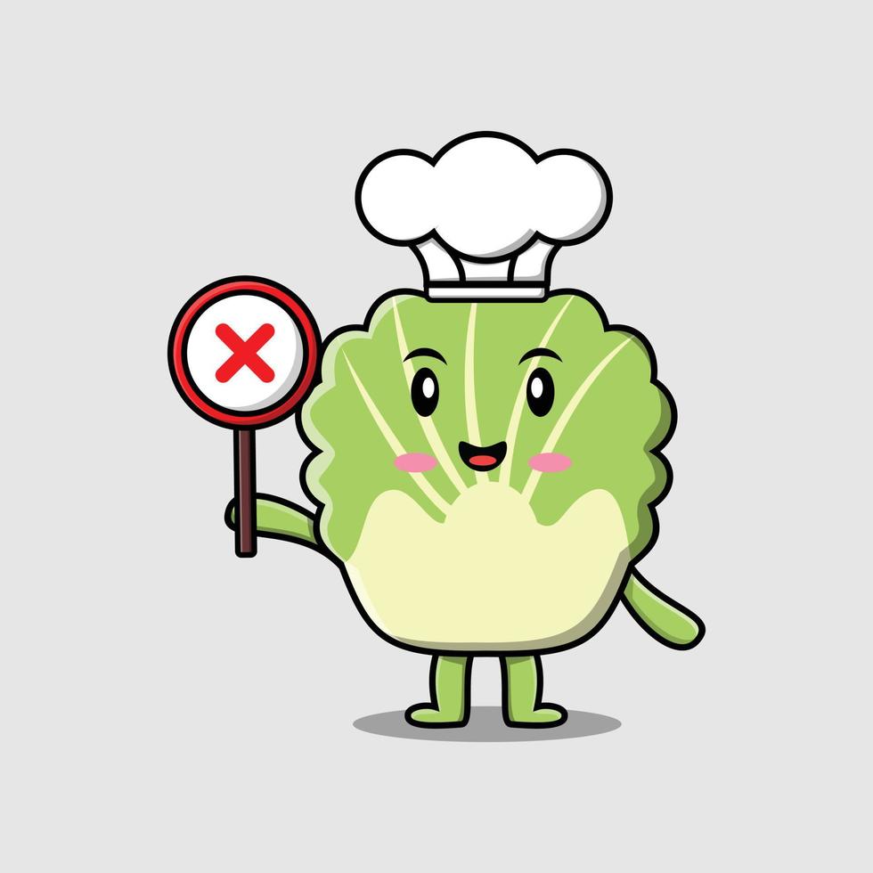 cute cartoon chinese cabbage holding wrong sign vector