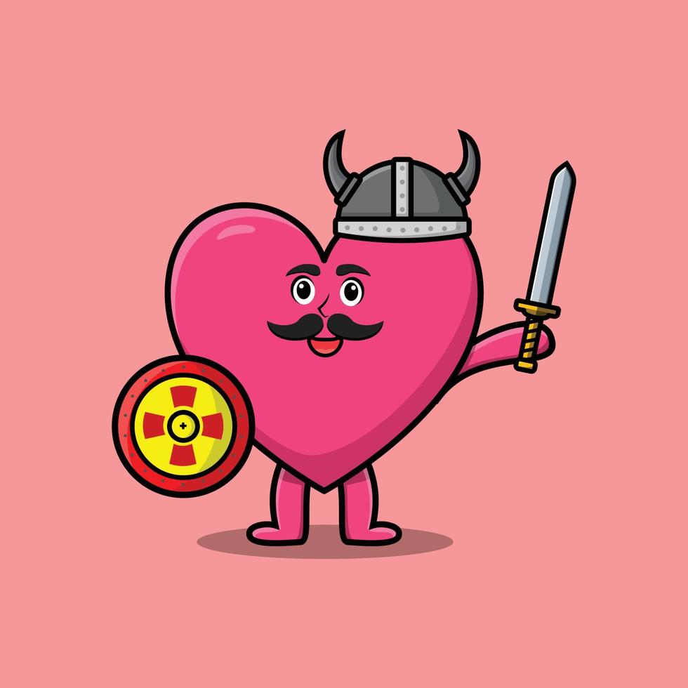 cartoon Lovely heart viking pirate with sword vector