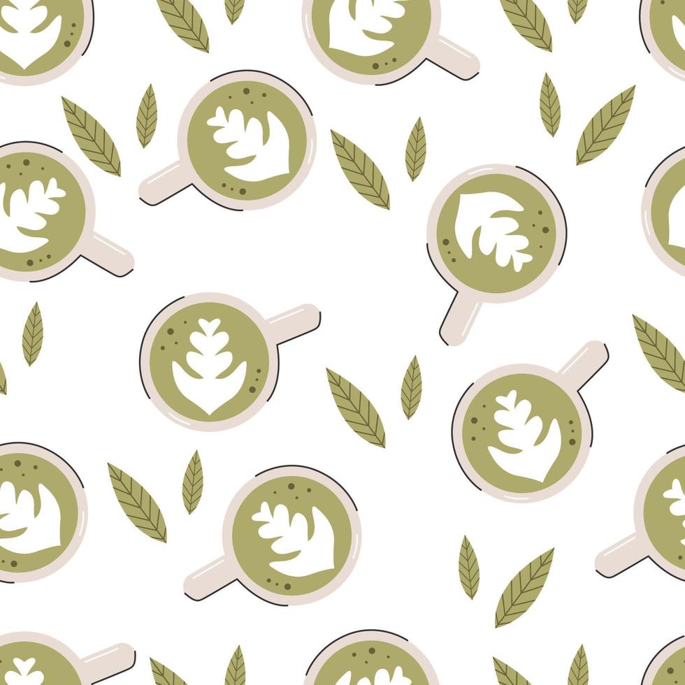 Green matcha seamless pattern.Matcha latte healthy drink. Herbal organic food. Japanese tea culture. Asian culture. vector